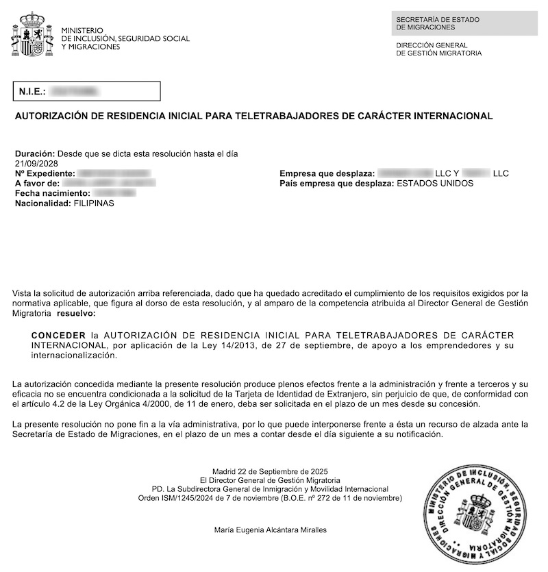 Redacted Digital Nomad Visa approval resolution for Filipino Video Editor and Consultant (Client Company in California and Massachusetts, USA)