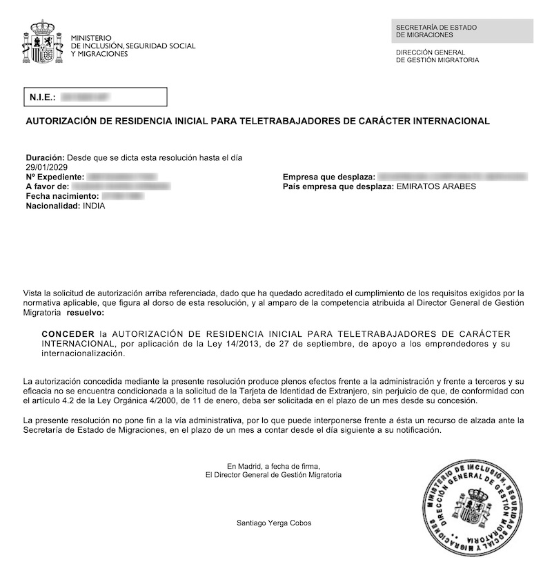 Redacted Digital Nomad Visa approval resolution for Indian Digital Marketing Consultant (Client Company in United Arab Emirates)