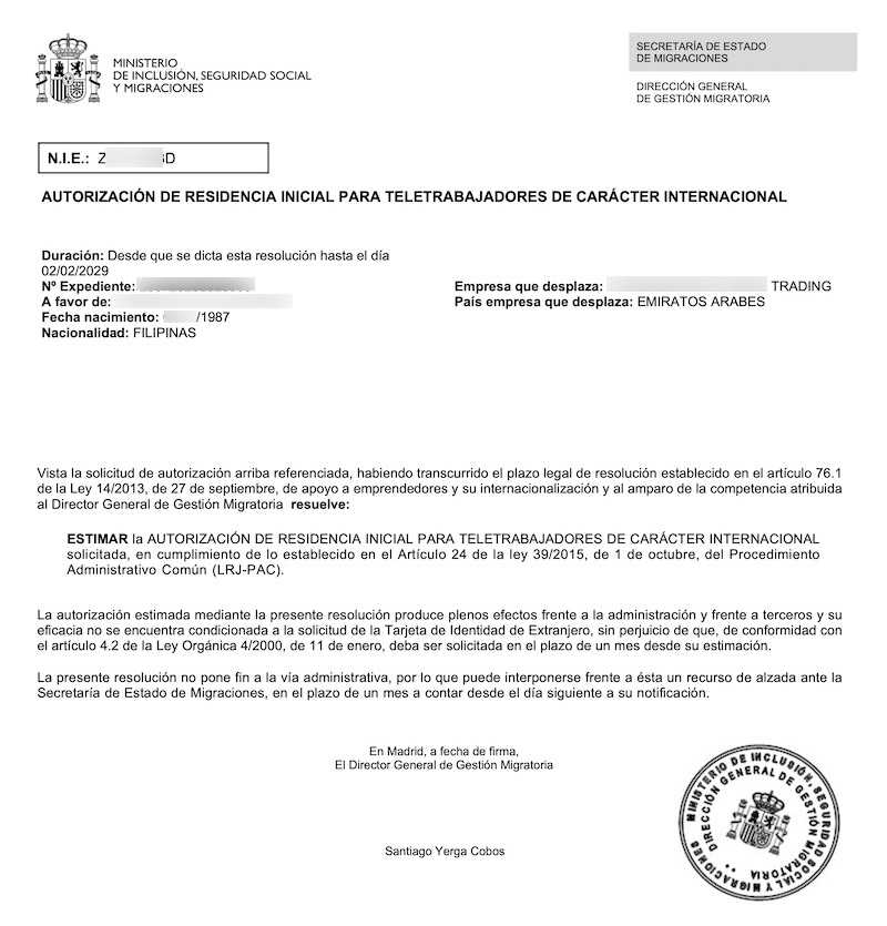 Redacted Digital Nomad Visa approval resolution for Filipino Marketing Manager (Client Company in United Arab Emirates)