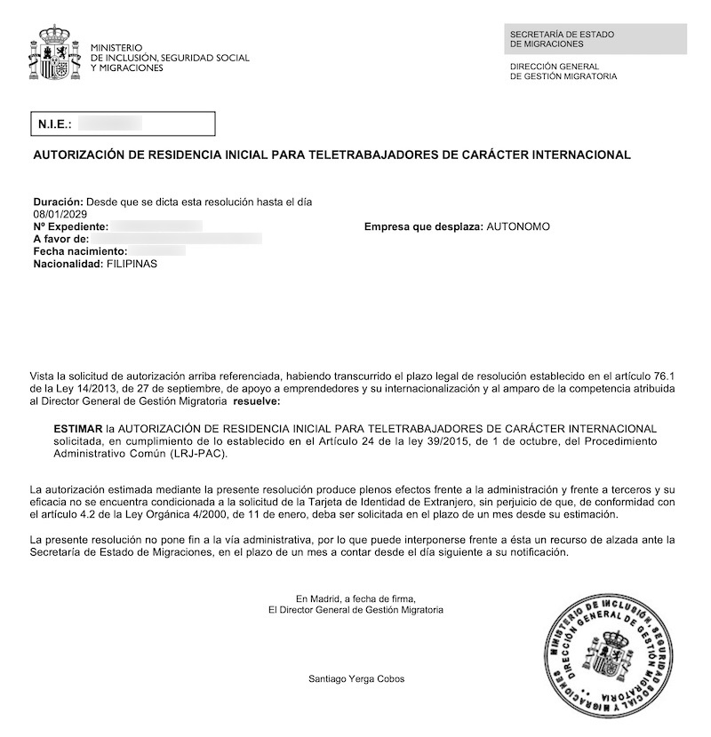 Redacted Digital Nomad Visa approval resolution for Filipino Digital Marketer (Client Company in Singapore)