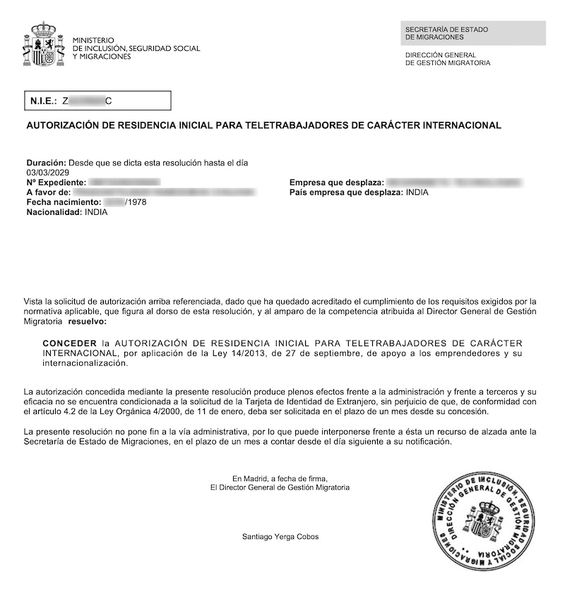 Redacted Digital Nomad Visa approval resolution for Indian Solutions Architect (Client Company in India)