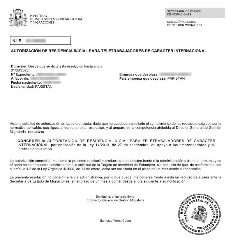 Redacted Digital Nomad Visa approval resolution for Pakistani Software Developer (Client Company in Pakistan)