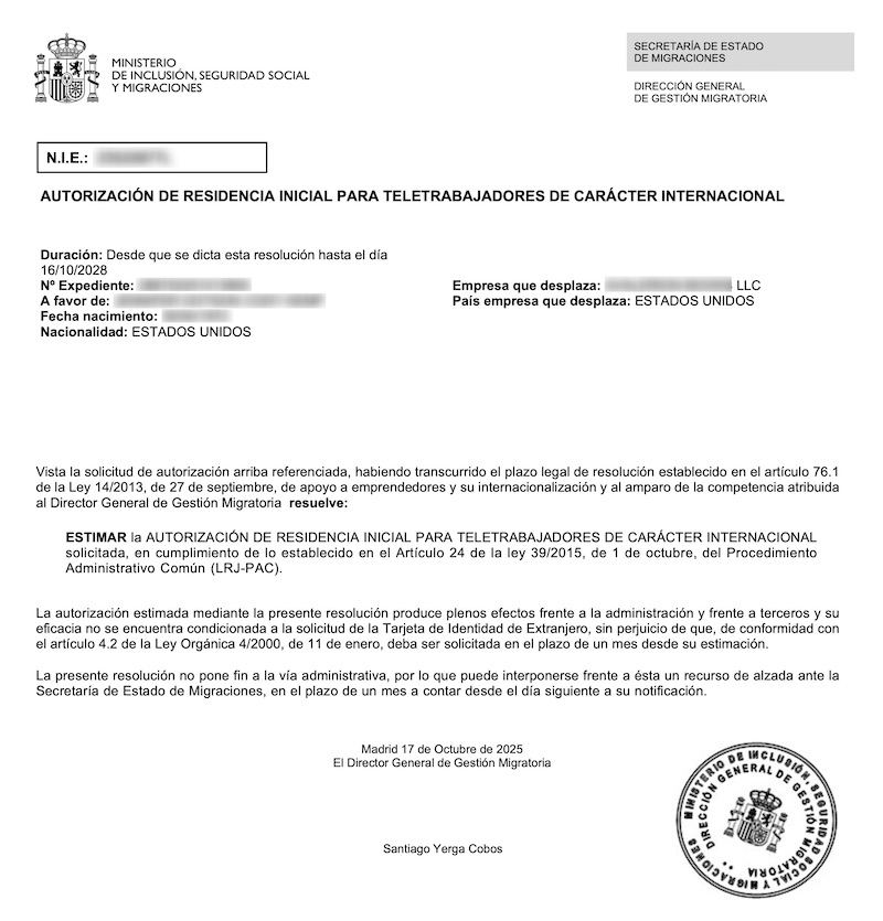 Redacted Digital Nomad Visa approval resolution for American Marketing and PR Consultant (Client Company in Florida, USA)