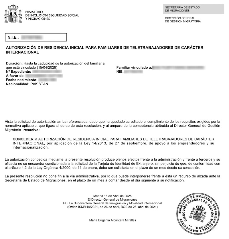 Redacted Digital Nomad Visa approval resolution for Pakistani Spouse Dependent of Indonesian Main Applicant