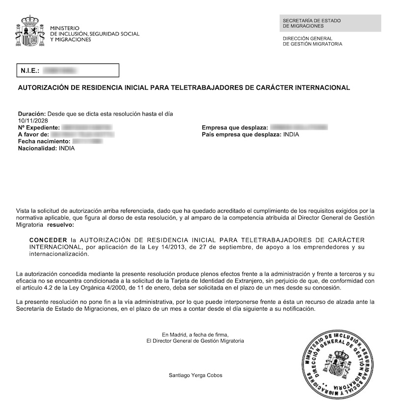 Redacted Digital Nomad Visa approval resolution for Indian Salesforce Developer (Client Company in India)