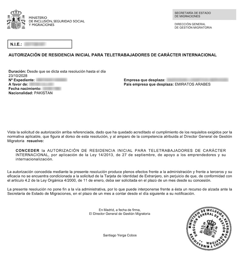 Redacted Digital Nomad Visa approval resolution for Pakistani Remote Marine Consultant (Client Company in United Arab Emirates)